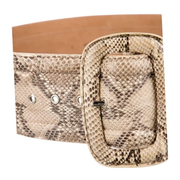 Designer Michael Kors Collection Neutrals Python Print 3"Wide Waist Belt Med - Picture 8 of 9